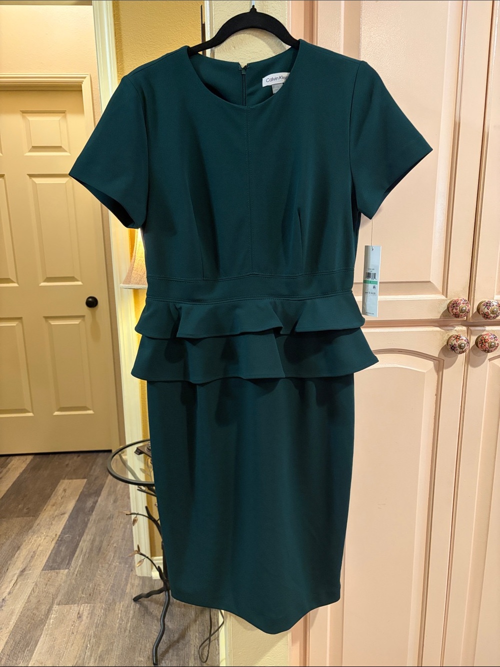 Calvin Klein Deep Teal Ruffle Peplum Midi Dress